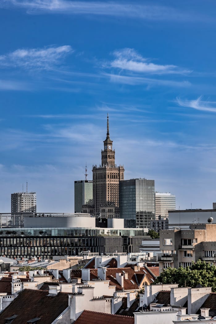 Palace of Culture and Science over Buildings in Warsaw